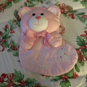 Pink Baby's First Christmas Stocking